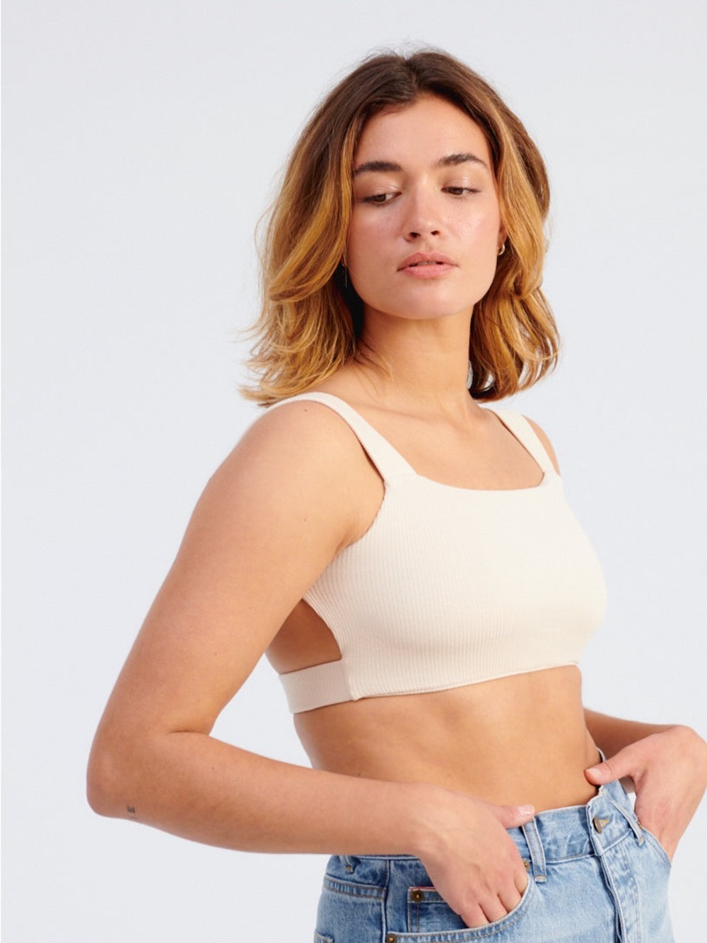 Nia Thomas Black Ribbed Misty Bralette Modal Cotton Top M